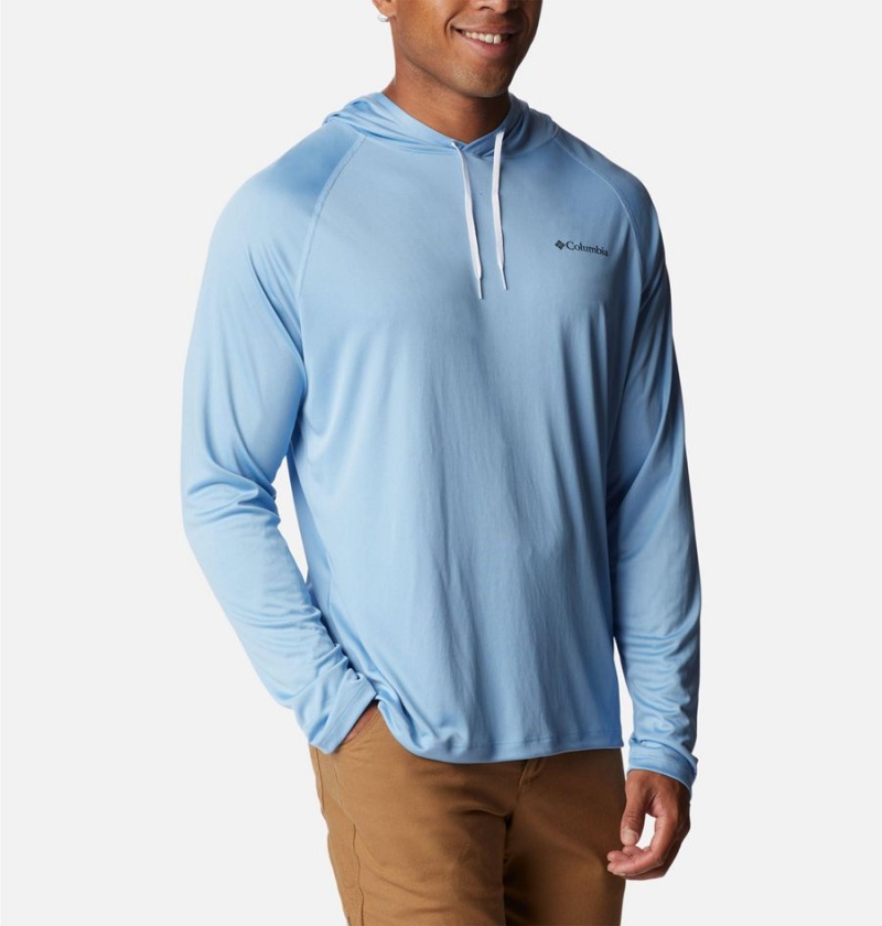 Blue Men's Columbia Summerdry Raglan Long Sleeve Hoodie | YBKND-7416