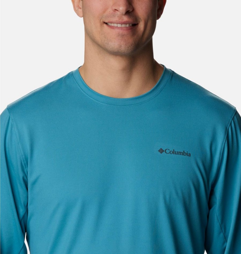 Blue Men's Columbia Tech Trail Long Sleeve Crew II T-Shirt | CZTLR-3148