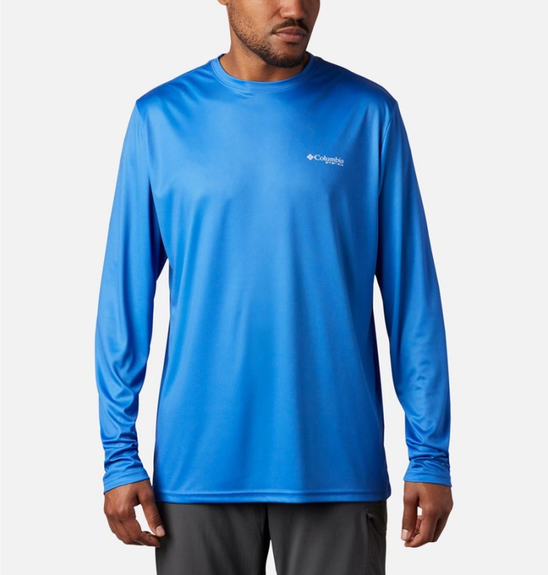 Blue Men's Columbia Terminal Tackle PFG Fish Flag Long Sleeve T-Shirt | RCBJS-9241