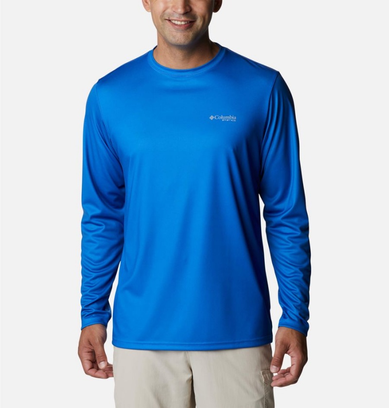 Blue Men's Columbia Terminal Tackle PFG Fish Flag Long Sleeve T-Shirt | TQSHI-4397