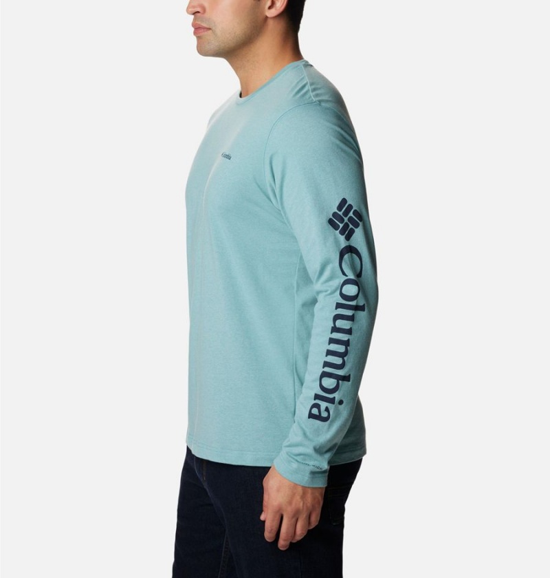 Blue Men's Columbia Thistletown Hills Long Sleeve Logo T-Shirt | LVKTX-0912