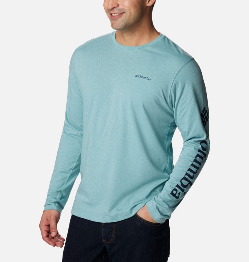 Blue Men's Columbia Thistletown Hills Long Sleeve Logo T-Shirt | LVKTX-0912