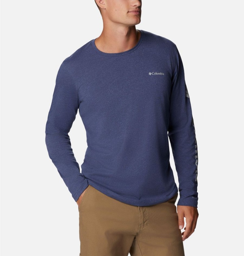 Blue Men's Columbia Thistletown Hills Long Sleeve Logo T-Shirt | EJKTN-7931