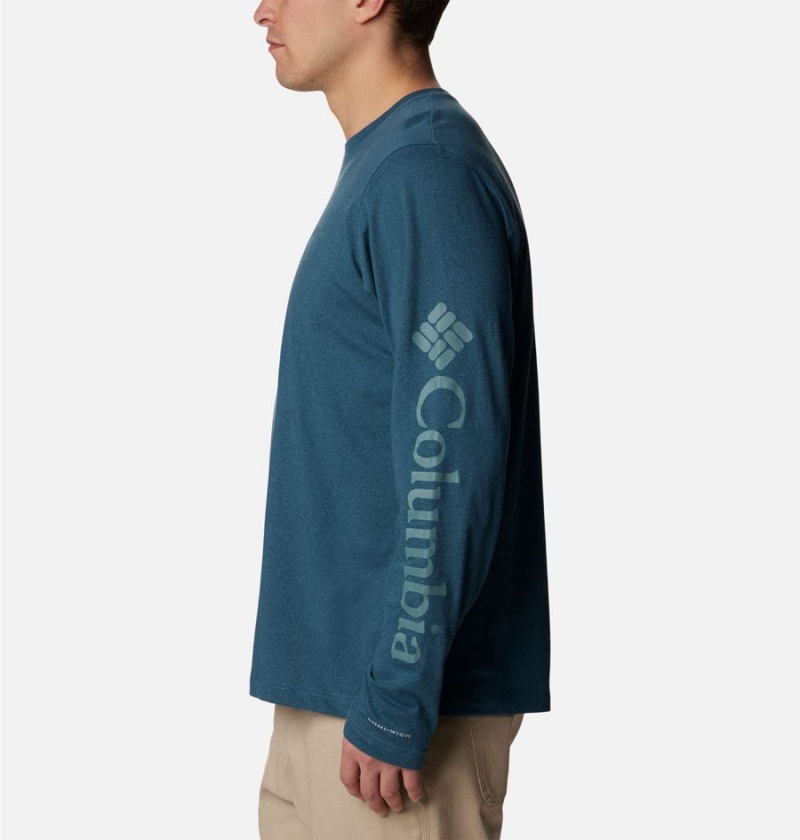 Blue Men's Columbia Thistletown Hills Long Sleeve Logo T-Shirt | EHLAT-5814