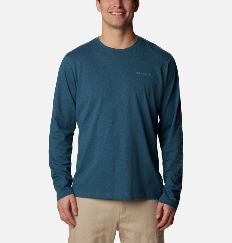 Blue Men\'s Columbia Thistletown Hills Long Sleeve Logo T-Shirt | EHLAT-5814