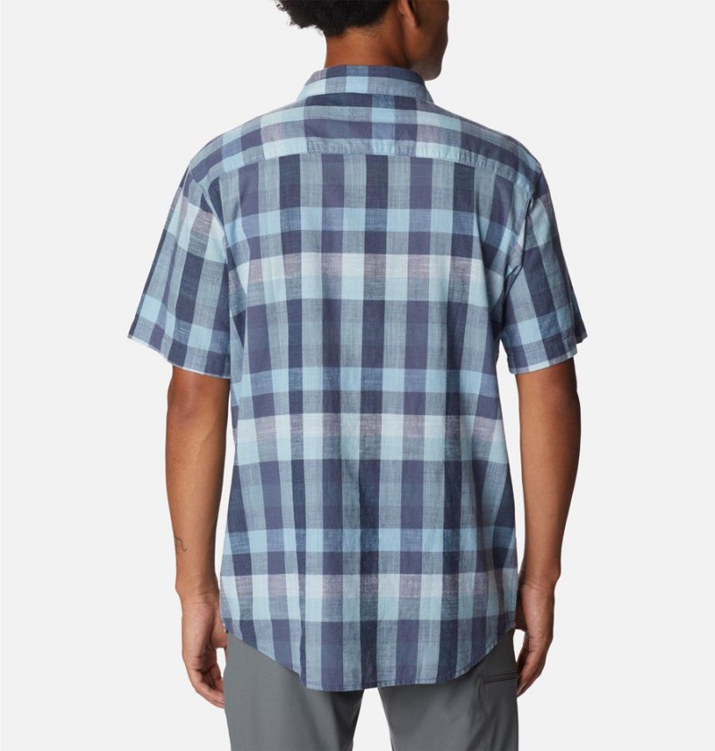 Blue Men's Columbia Under Exposure Yarn-Dye Short Sleeve Shirt | VIHOE-4812