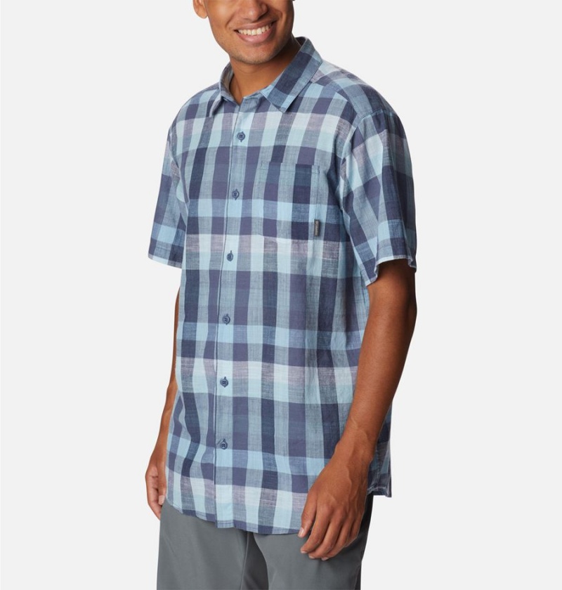 Blue Men's Columbia Under Exposure Yarn-Dye Short Sleeve Shirt | VIHOE-4812