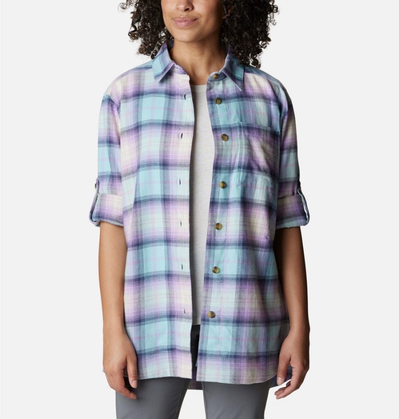 Blue Women's Columbia Holly Hideaway Flannel Shirt | QGMLT-9268