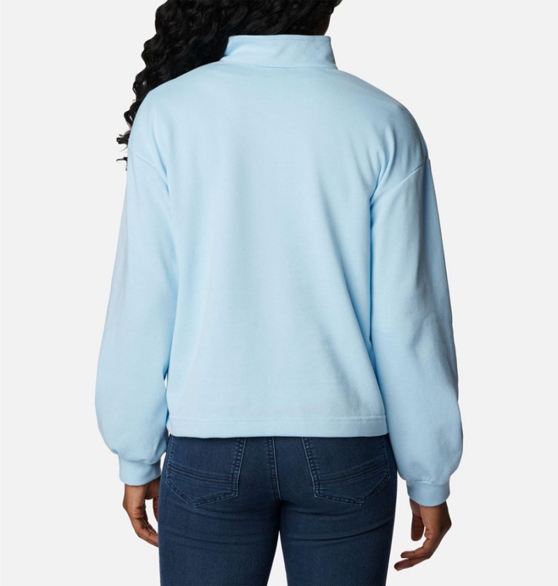 Blue Women's Columbia Logo French Terry Half Zip Pullover | RBNJP-9032