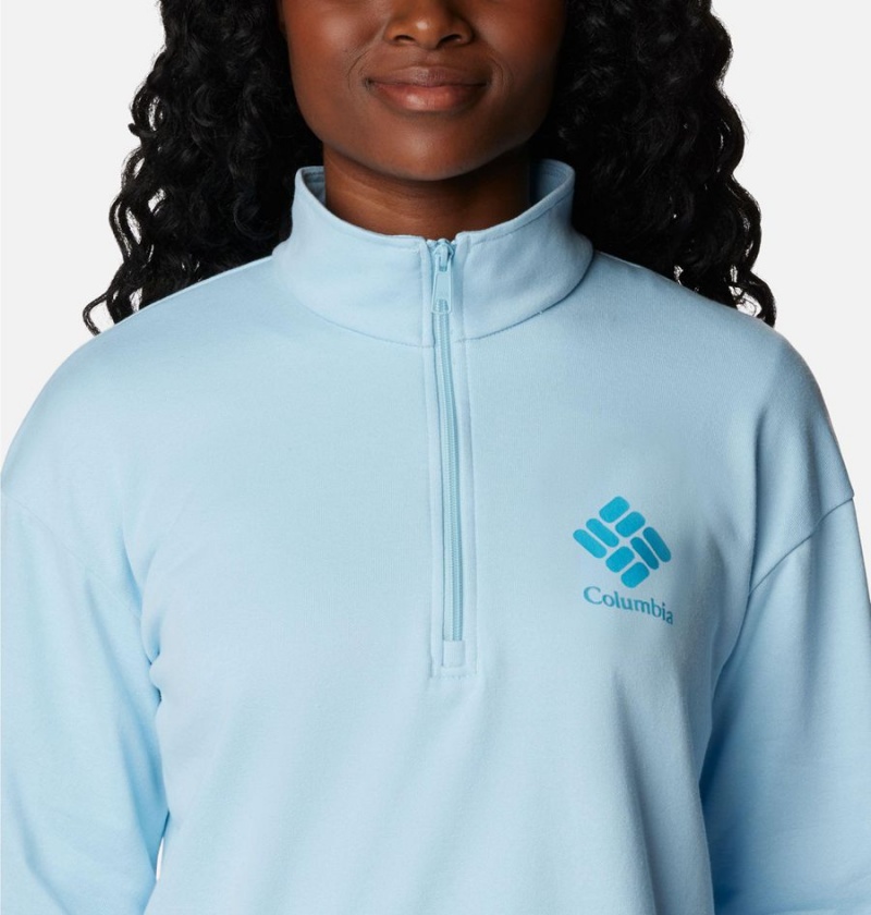 Blue Women's Columbia Logo French Terry Half Zip Pullover | RBNJP-9032