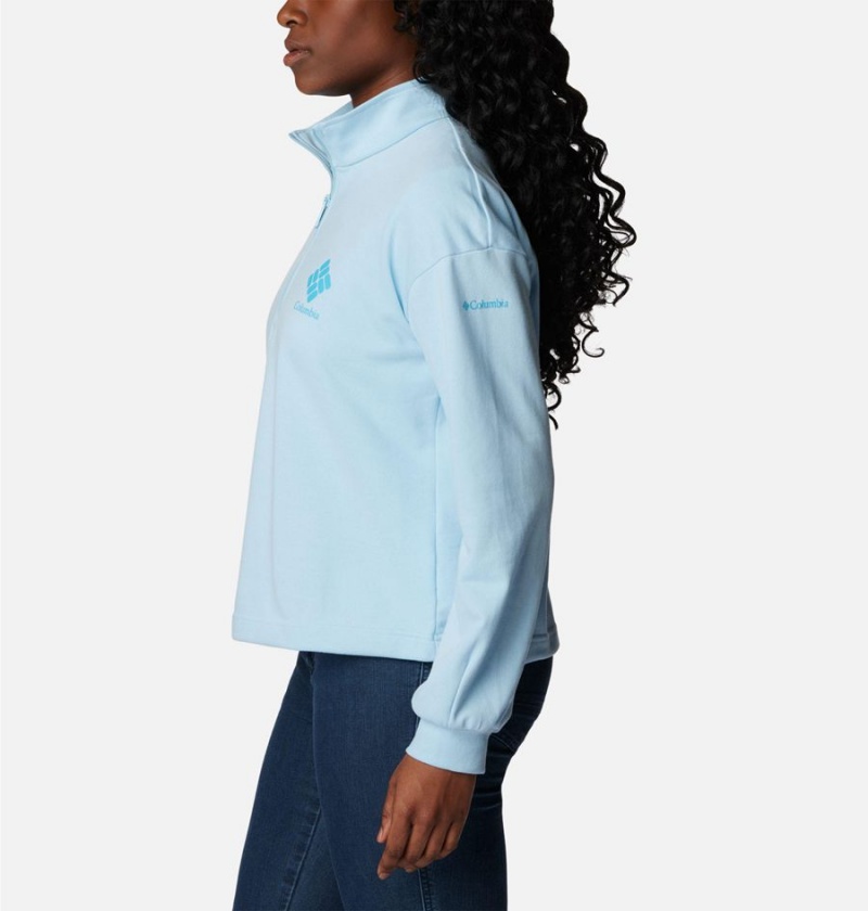 Blue Women's Columbia Logo French Terry Half Zip Pullover | RBNJP-9032