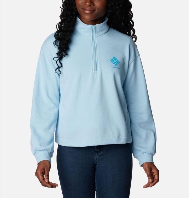 Blue Women's Columbia Logo French Terry Half Zip Pullover | RBNJP-9032