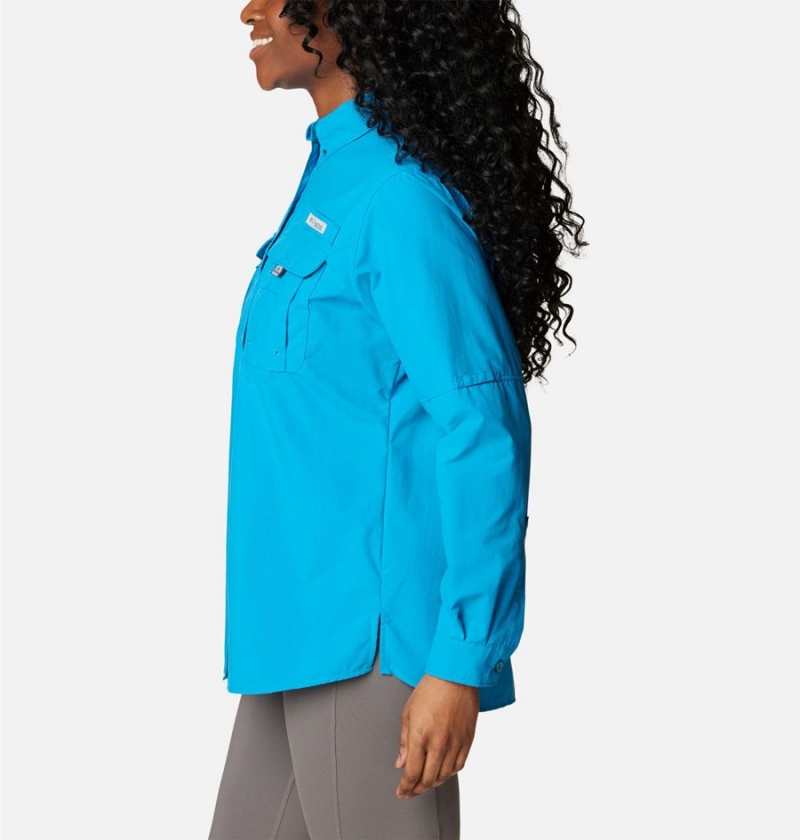 Blue Women's Columbia PFG Bahama Long Sleeve Shirt | BUVMS-0864