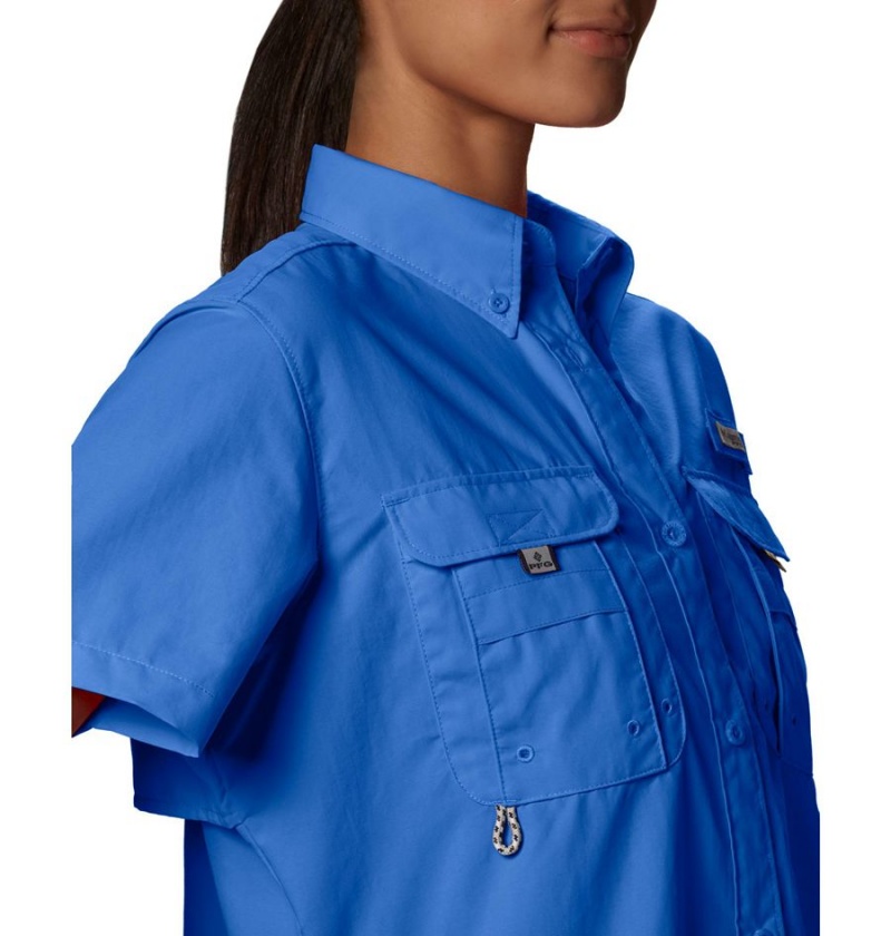 Blue Women's Columbia PFG Bahama Short Sleeve Shirt | OWVTH-3241