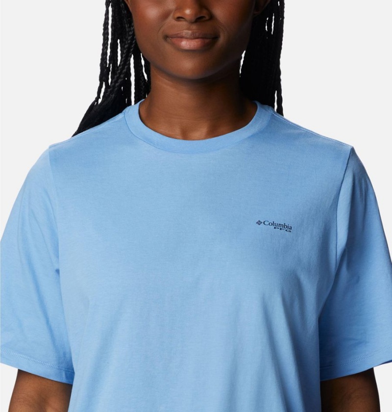 Blue Women's Columbia PFG Bramley Bay Relaxed T-Shirt | WHZOF-7581