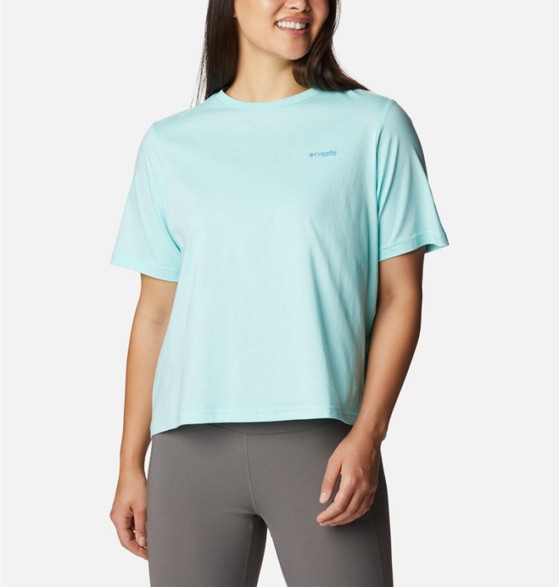 Blue Women's Columbia PFG Bramley Bay Relaxed T-Shirt | TRYEB-0164