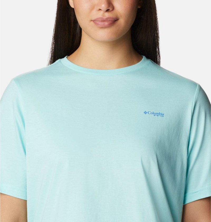 Blue Women's Columbia PFG Bramley Bay Relaxed T-Shirt | TRYEB-0164