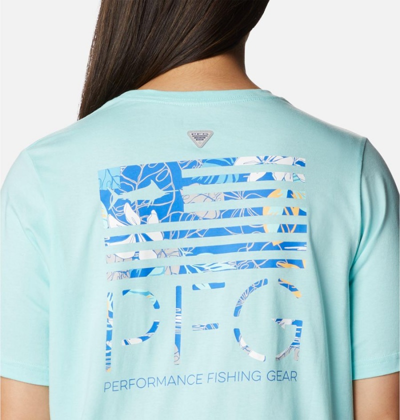 Blue Women's Columbia PFG Bramley Bay Relaxed T-Shirt | TRYEB-0164