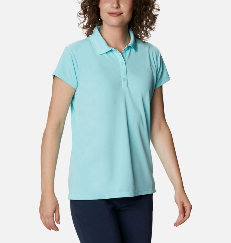 Blue Women's Columbia PFG Innisfree Short Sleeve Polo T-Shirt | NZYKG-0361