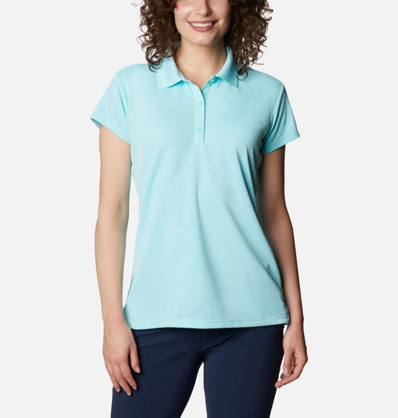 Blue Women\'s Columbia PFG Innisfree Short Sleeve Polo T-Shirt | NZYKG-0361