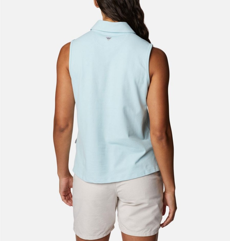 Blue Women's Columbia PFG Sun Drifter Sleeveless Polo Tank Top | ZEKMH-1786