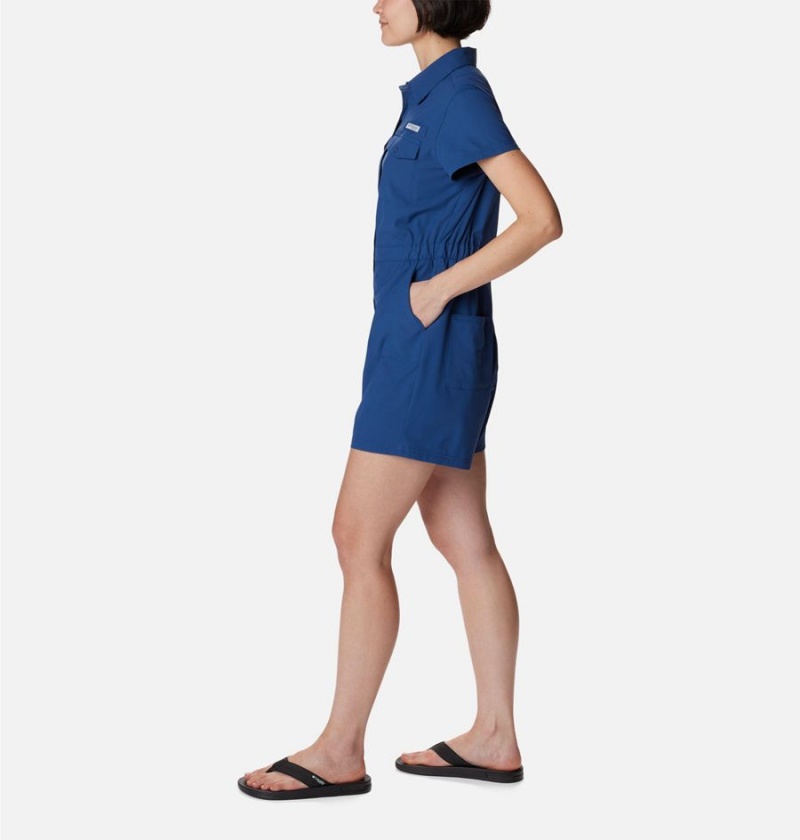 Blue Women's Columbia PFG Sun Drifter Woven Dress | GBLKQ-6075