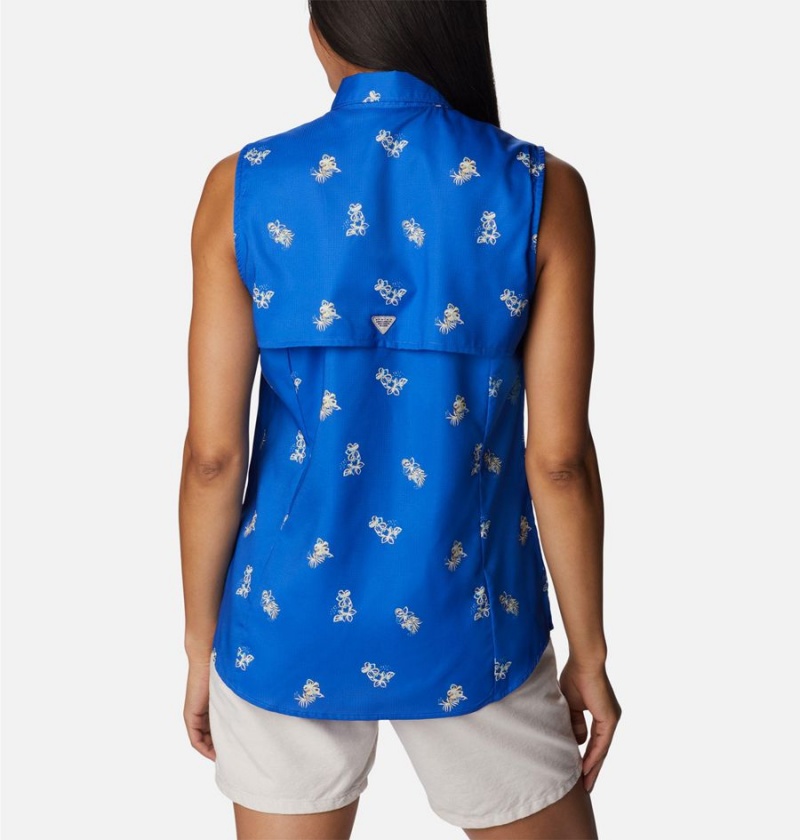 Blue Women's Columbia PFG Super Tamiami Sleeveless Tank Top | ZTPGQ-1658