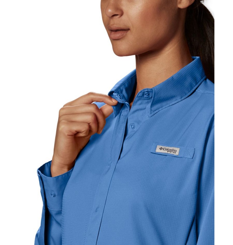 Blue Women's Columbia PFG Tamiami II Long Sleeve Shirt | HSOEC-1059