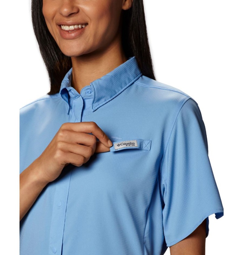 Blue Women's Columbia PFG Tamiami II Short Sleeve Shirt | RHUMZ-0382