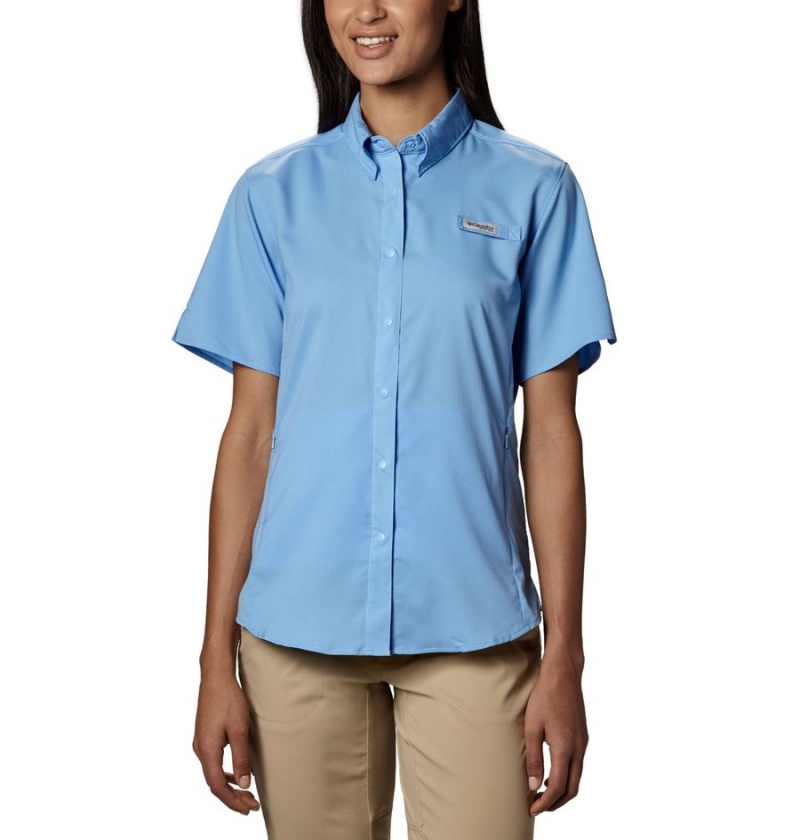 Blue Women\'s Columbia PFG Tamiami II Short Sleeve Shirt | RHUMZ-0382