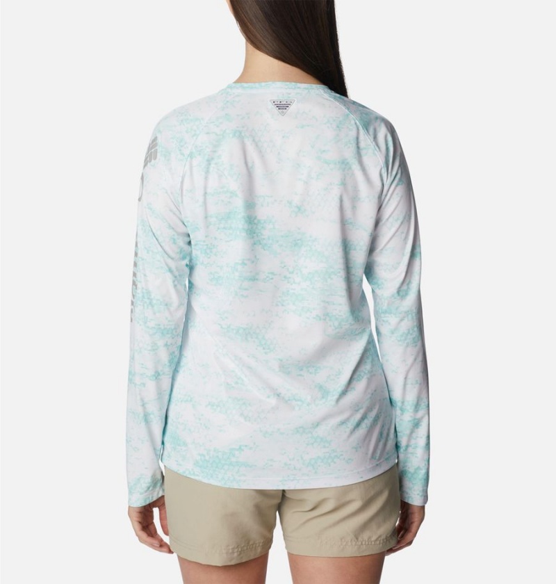 Blue Women's Columbia PFG Tidal Deflector Printed Long Sleeve T-Shirt | OJIPB-1032