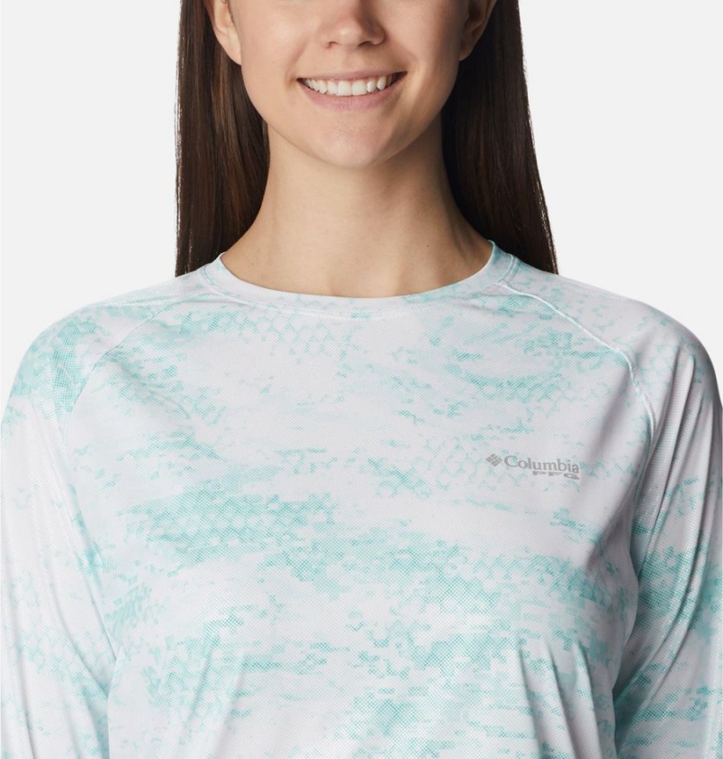 Blue Women's Columbia PFG Tidal Deflector Printed Long Sleeve T-Shirt | OJIPB-1032