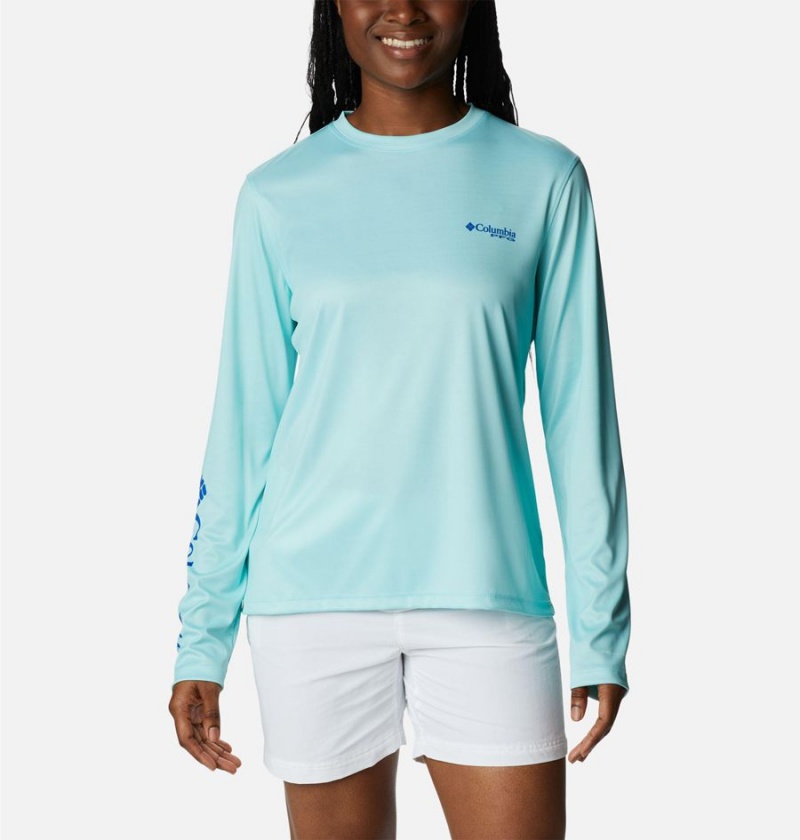 Blue Women's Columbia PFG Tidal Fish Star Long Sleeve T-Shirt | HVAQX-3147