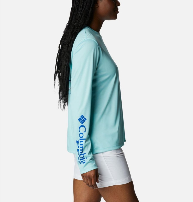 Blue Women's Columbia PFG Tidal Fish Star Long Sleeve T-Shirt | HVAQX-3147