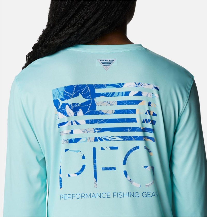 Blue Women's Columbia PFG Tidal Fish Star Long Sleeve T-Shirt | HVAQX-3147