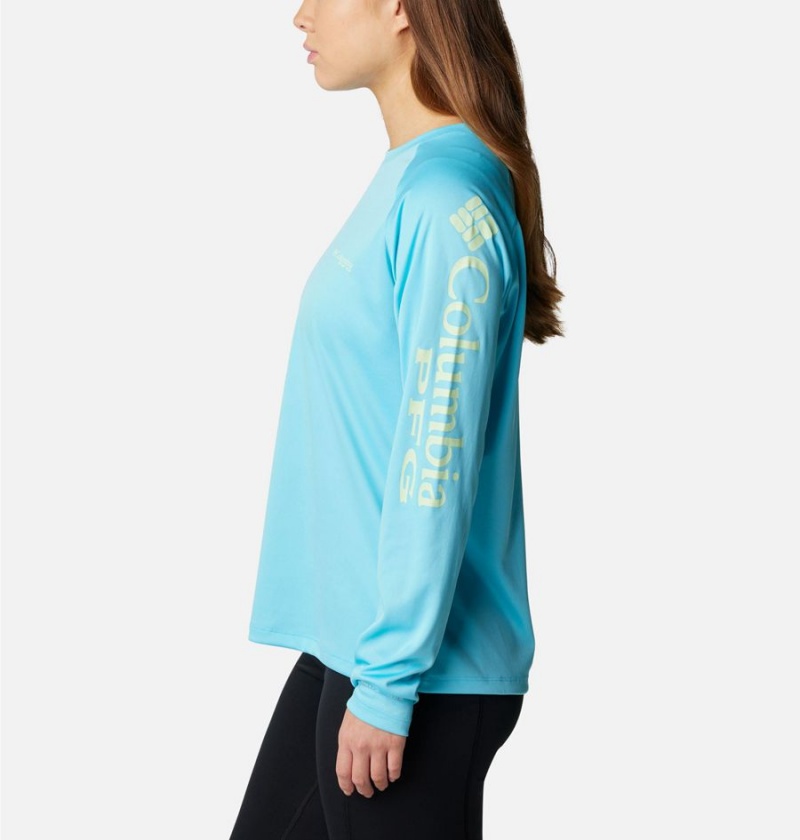 Blue Women's Columbia PFG Tidal II Long Sleeve T-Shirt | CXAQS-4590