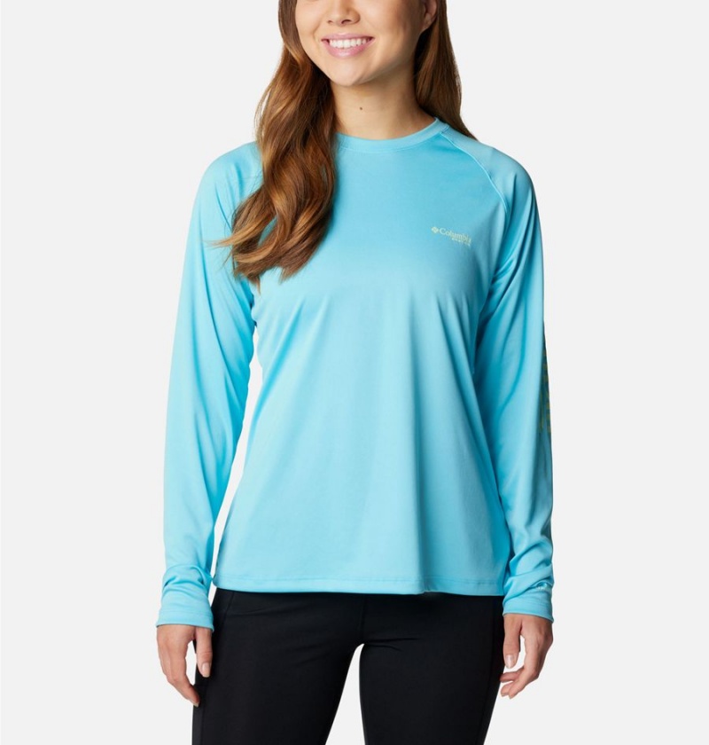 Blue Women\'s Columbia PFG Tidal II Long Sleeve T-Shirt | CXAQS-4590