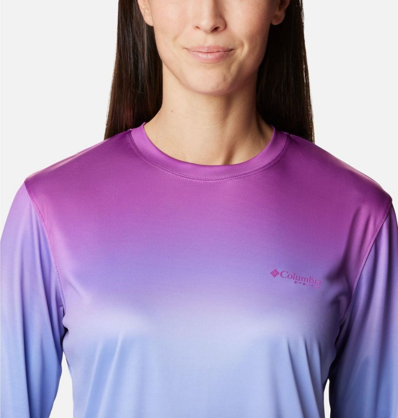 Blue Women's Columbia PFG Tidal Isle Rise Fade Long Sleeve T-Shirt | VGEHU-0213