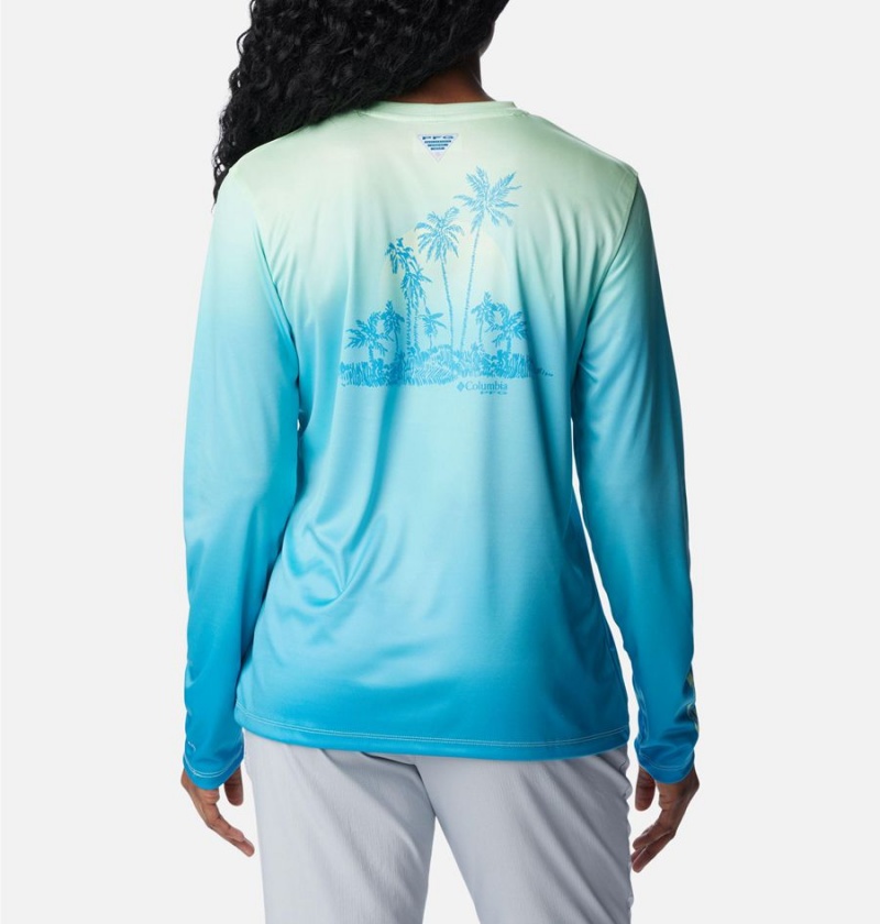 Blue Women's Columbia PFG Tidal Isle Rise Fade Long Sleeve T-Shirt | PZVKB-8301