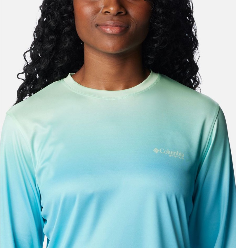 Blue Women's Columbia PFG Tidal Isle Rise Fade Long Sleeve T-Shirt | PZVKB-8301