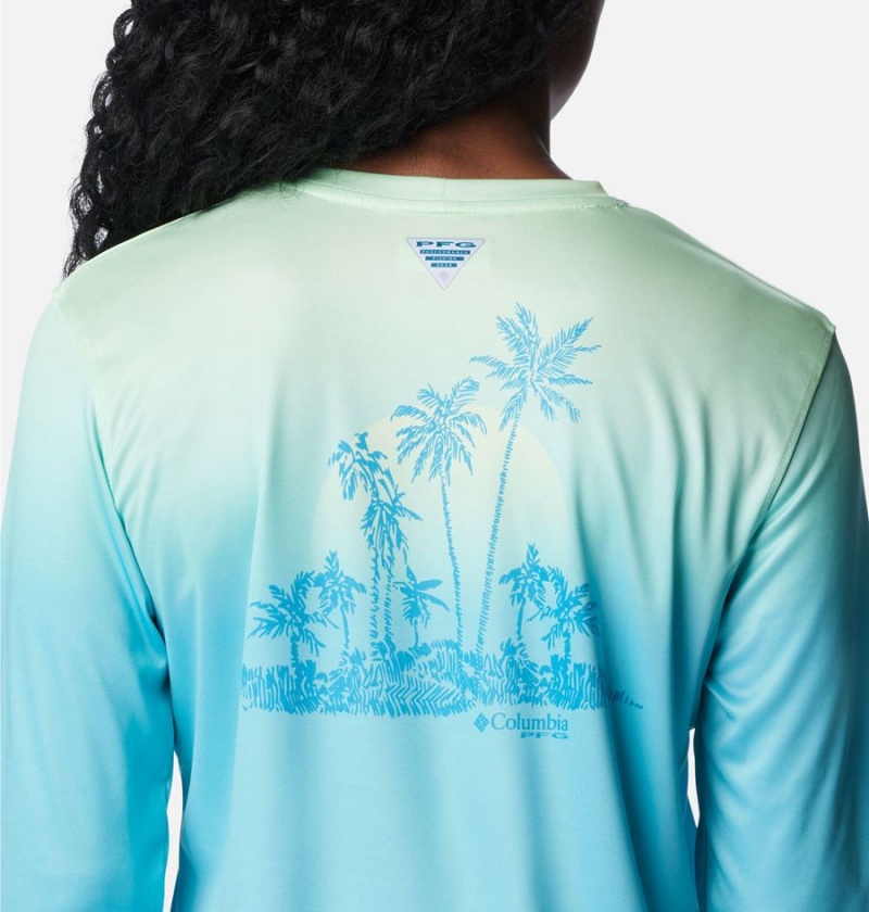 Blue Women's Columbia PFG Tidal Isle Rise Fade Long Sleeve T-Shirt | PZVKB-8301