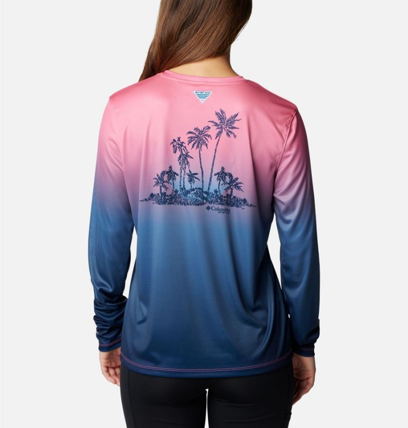 Blue Women's Columbia PFG Tidal Isle Rise Fade Long Sleeve T-Shirt | OBREU-0785