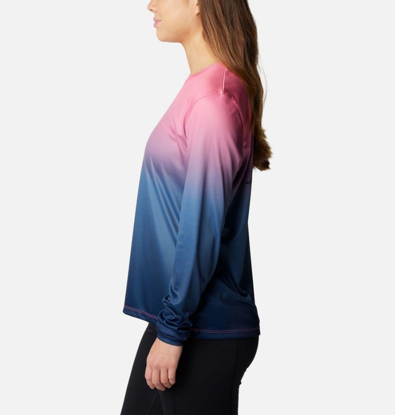 Blue Women's Columbia PFG Tidal Isle Rise Fade Long Sleeve T-Shirt | OBREU-0785