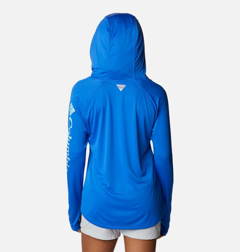 Blue Women's Columbia PFG Tidal Tee Hoodie | IRGZW-4869