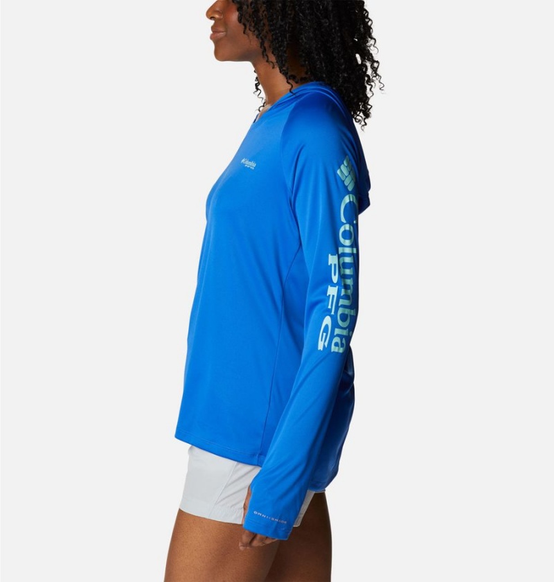 Blue Women's Columbia PFG Tidal Tee Hoodie | IRGZW-4869