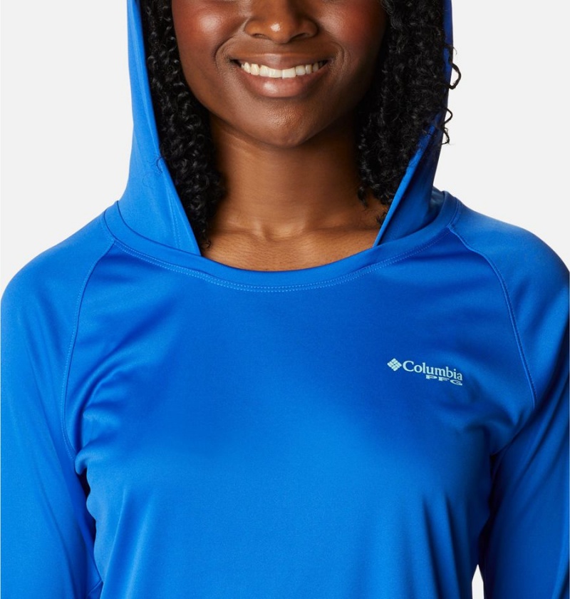 Blue Women's Columbia PFG Tidal Tee Hoodie | IRGZW-4869