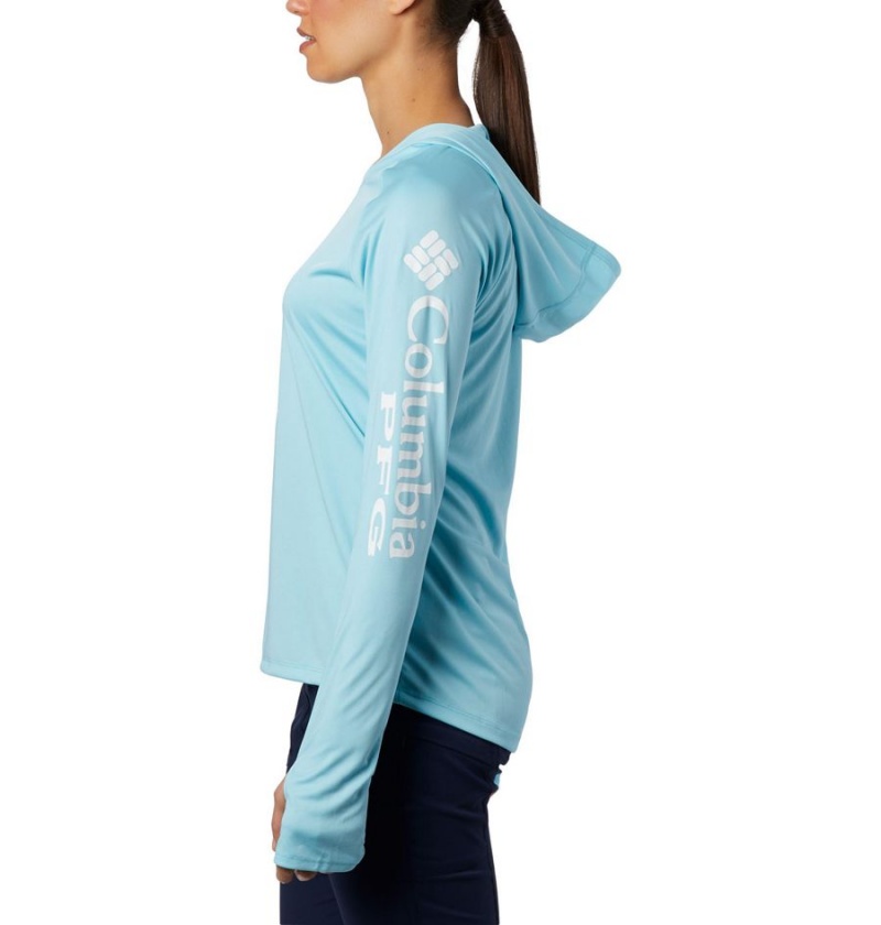 Blue Women's Columbia PFG Tidal Tee Hoodie | XTFRI-3851