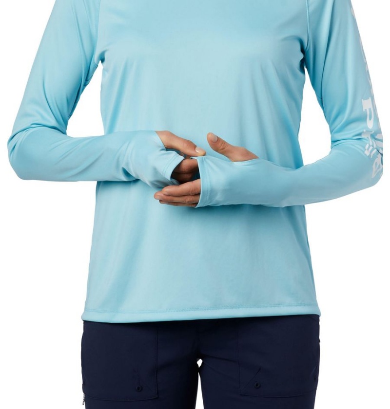 Blue Women's Columbia PFG Tidal Tee Hoodie | XTFRI-3851