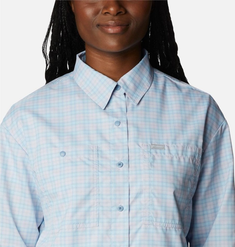 Blue Women's Columbia Silver Ridge Utility Patterned Long Sleeve Shirt | DINKF-0864