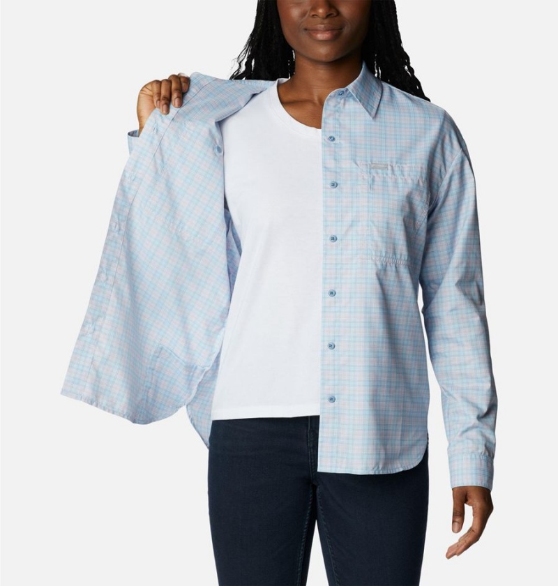 Blue Women's Columbia Silver Ridge Utility Patterned Long Sleeve Shirt | DINKF-0864